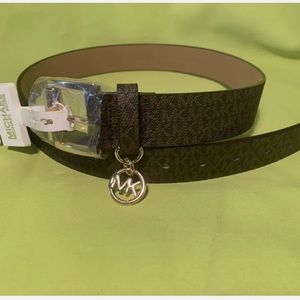 NWTs Michael Kors Brown belt with signature motif and MK logo charm Medium